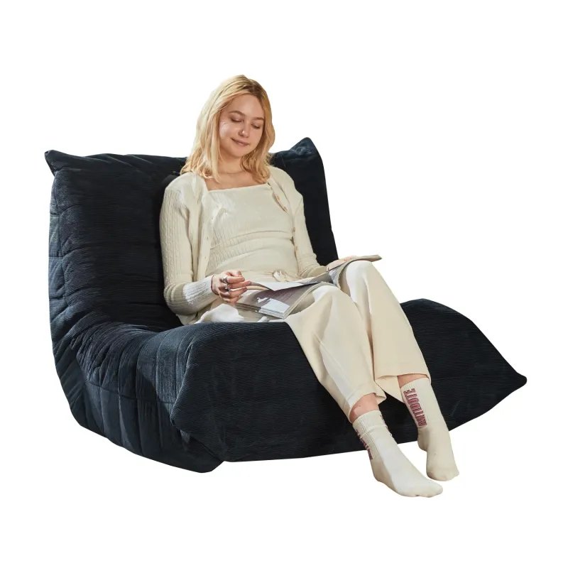 Navy Blue Corduroy Ergonomic Floor Chair with Neck and Lumbar Support