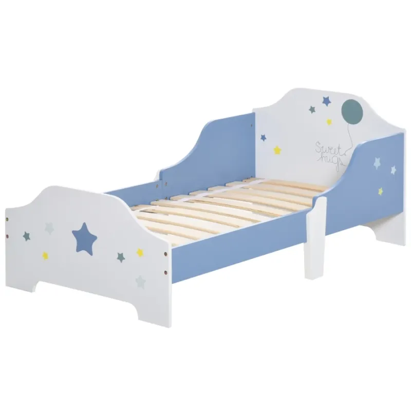 Toddler Bed Frame with Guardrails - Blue & White