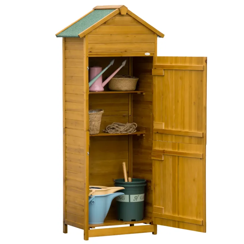 Fir Wood Garden Storage Shed, 191.5cm x 79cm, in Natural, with 3 Shelves and 2 Doors