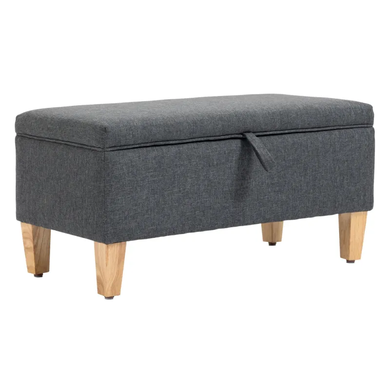Linen Storage Ottoman Footstool with Rubberwood Legs - Dark Grey