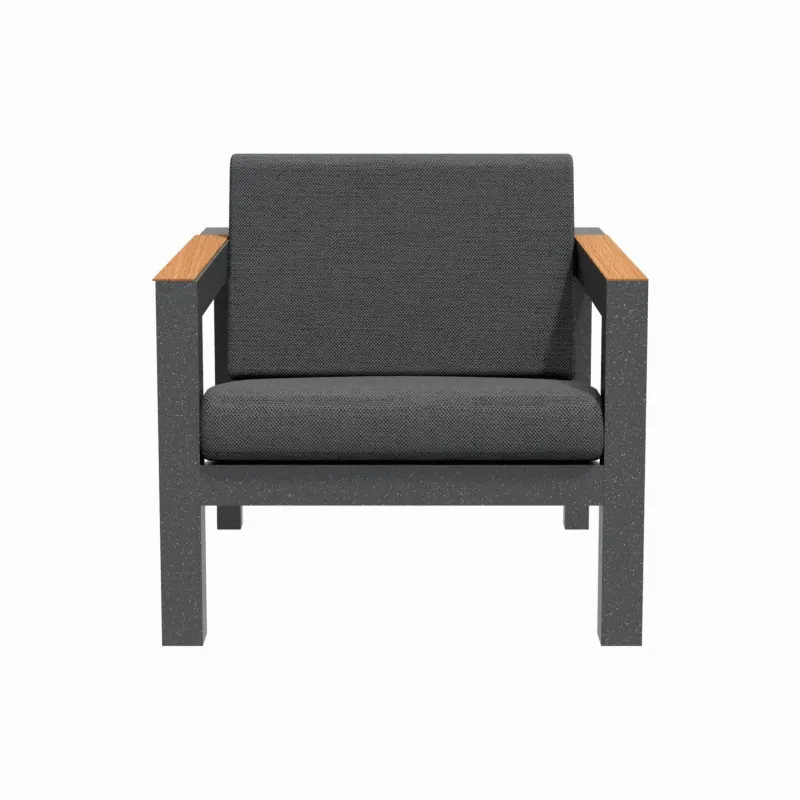 Arve Outdoor Single Sofa with Teak Armrests and Carbon Black Aluminium Frame