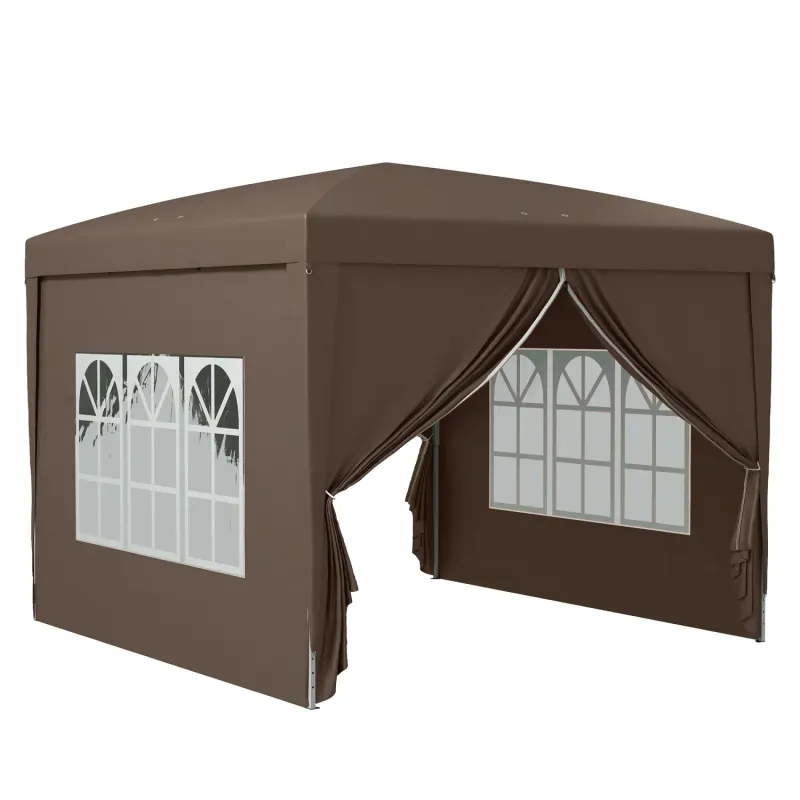 3 x 3m Pop-Up Gazebo with Removable Sides and Windows - Coffee
