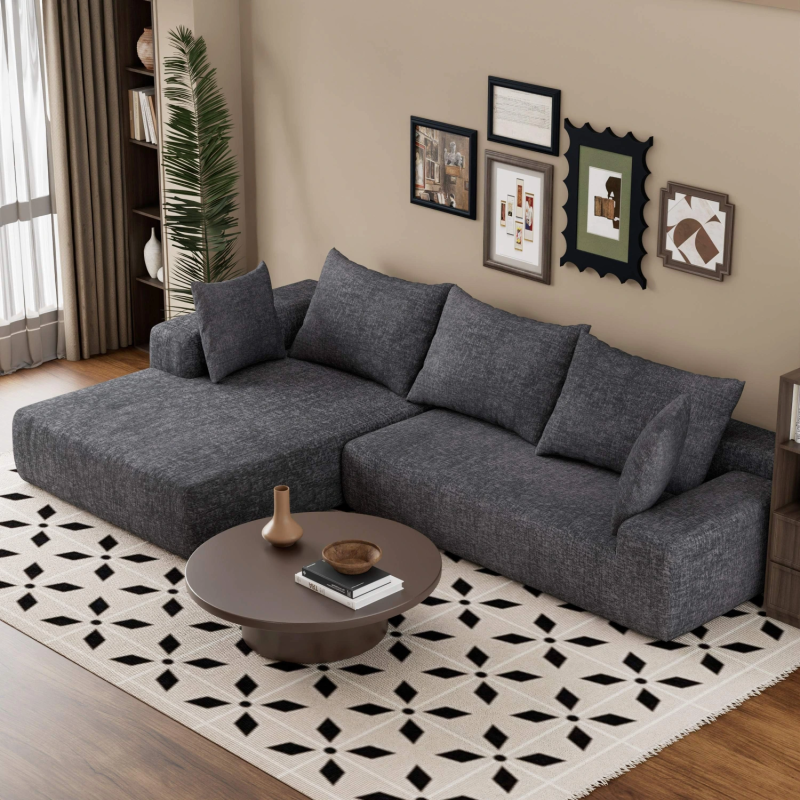 GreenForest 4 Seater L-Shaped Modular Sofa Bed in Dark Grey Chenille
