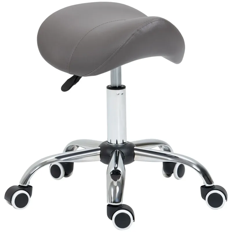 Height Adjustable Saddle Stool with Wheels, Grey