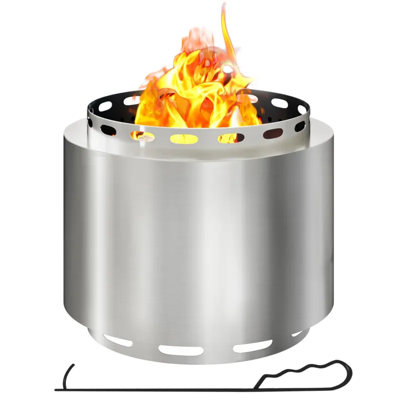 Smokeless Stainless Steel Portable Wood Burning Fire Pit, 48.5cm - Silver