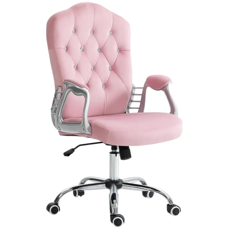 Velvet-Feel Home Office Chair with Diamante Back - Pink