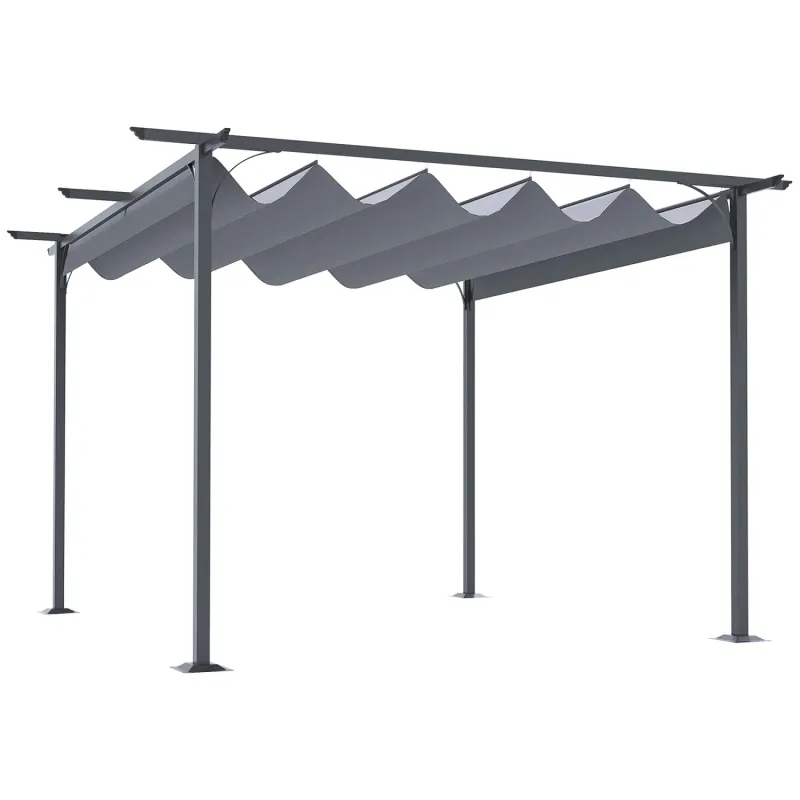  3.5m x 3.5m Retractable Pergola Gazebo Garden Canopy - Grey