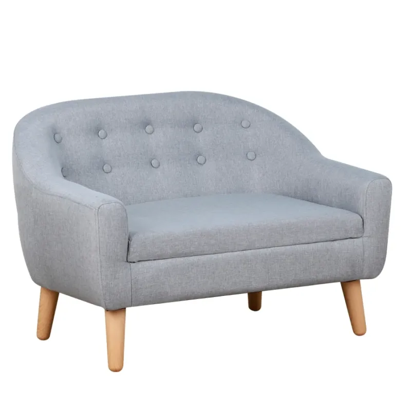 2 Seater Kids Armchair with Wood Frame - Grey