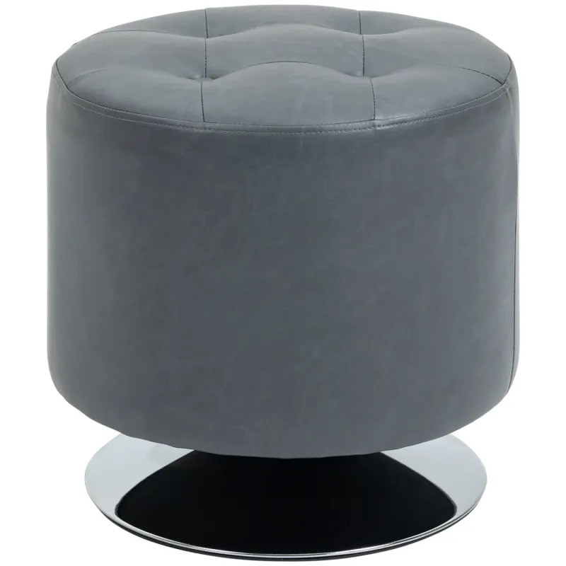 360° Swivel Faux Leather Round Footstool - Grey