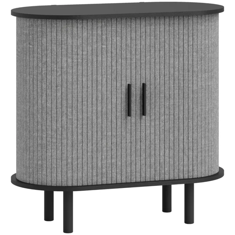  Grey Fluted Sideboard with Tambour Sliding Doors and Storage Shelves