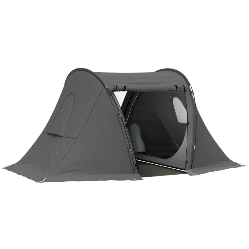 Camping Family Tent with 2 Bedrooms and Living Area, 3-Man, 3000mm Waterproof - Dark Grey
