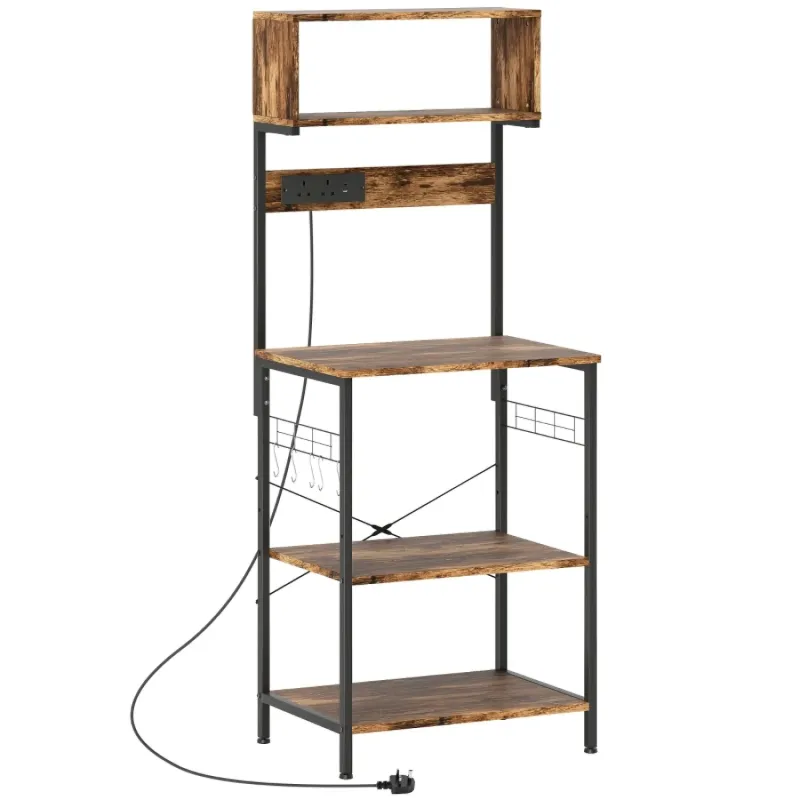  Kitchen Baker's Rack with Power Outlets and USB Ports, Microwave Stand - Rustic Brown