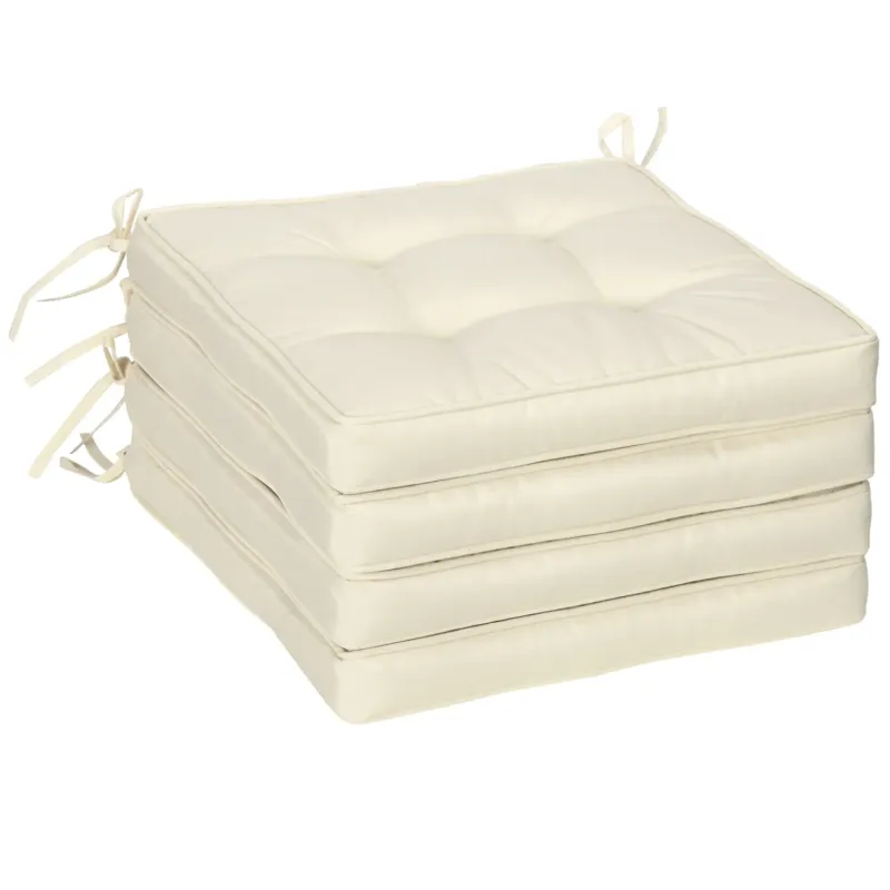 Garden Seat Cushions with Ties, 42 x 42cm (Set of 4) - Cream White