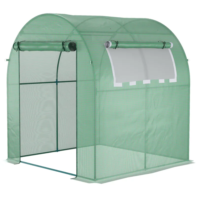 Walk-in Polytunnel Greenhouse with Roll-up Window and Door, 1.8 x 1.8m - Green