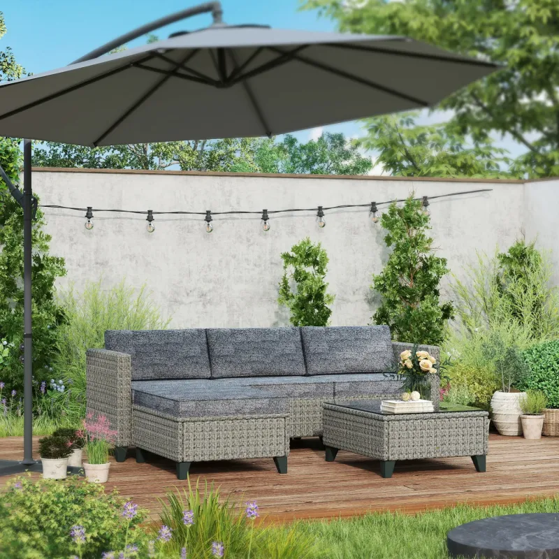  5-Piece Modular Rattan Garden Sofa Set with Coffee Table - Dark Grey