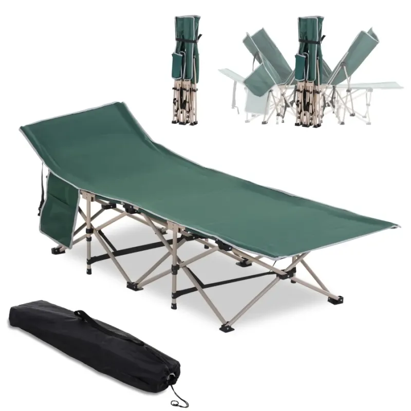 Single Person Folding Camping Cot - Green