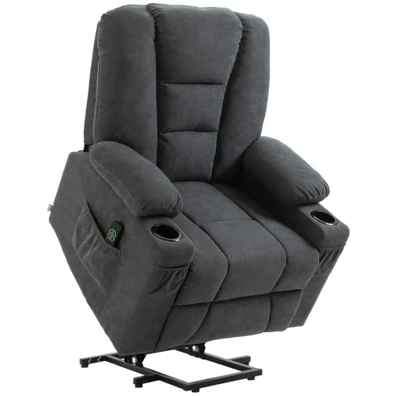 Oversized Electric Riser Recliner Armchair with Cup Holders - Charcoal Grey