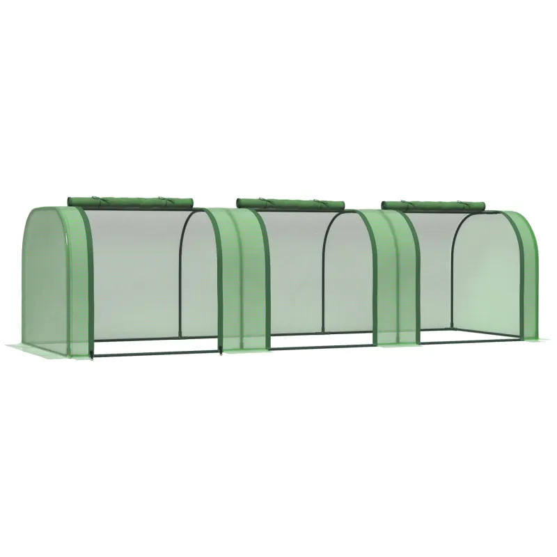Low-Profile Mini Polytunnel Greenhouse with Steel Frame, 295 x 100cm - Green