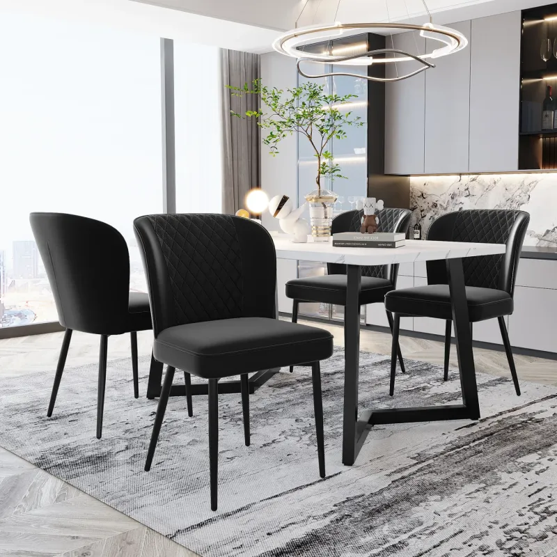 Set of 4 Black Velvet Dining Chairs with Metal Legs