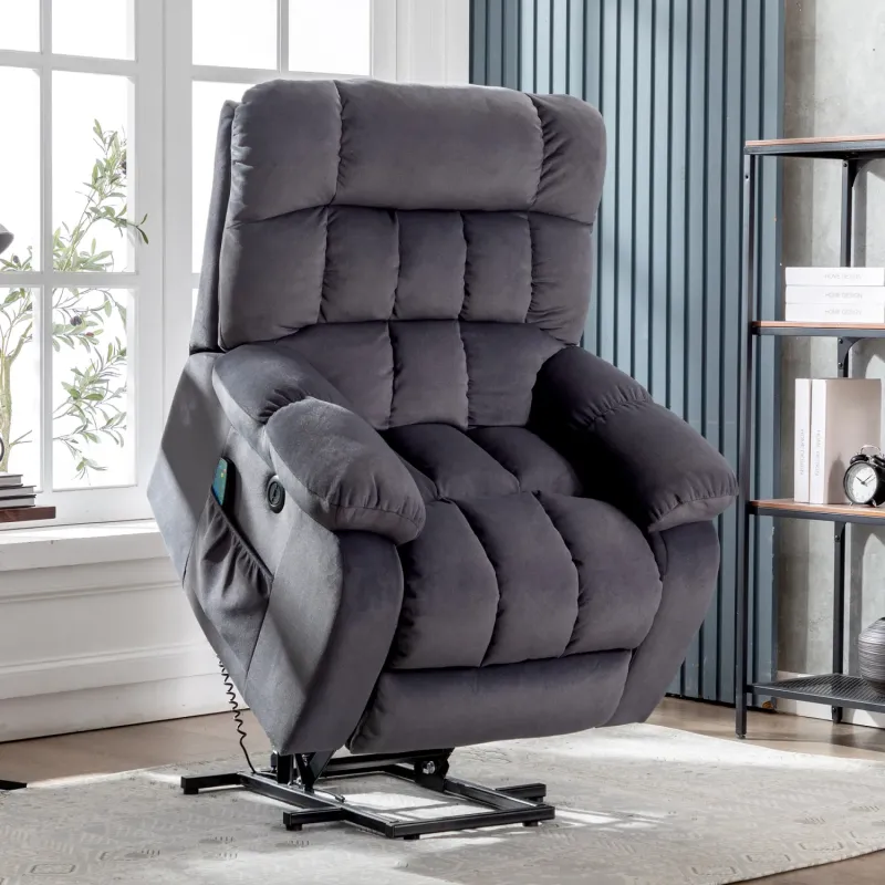 Electric Power Lift Riser Recliner Chair with Massage, Heat and USB Port - Velvet Fabric