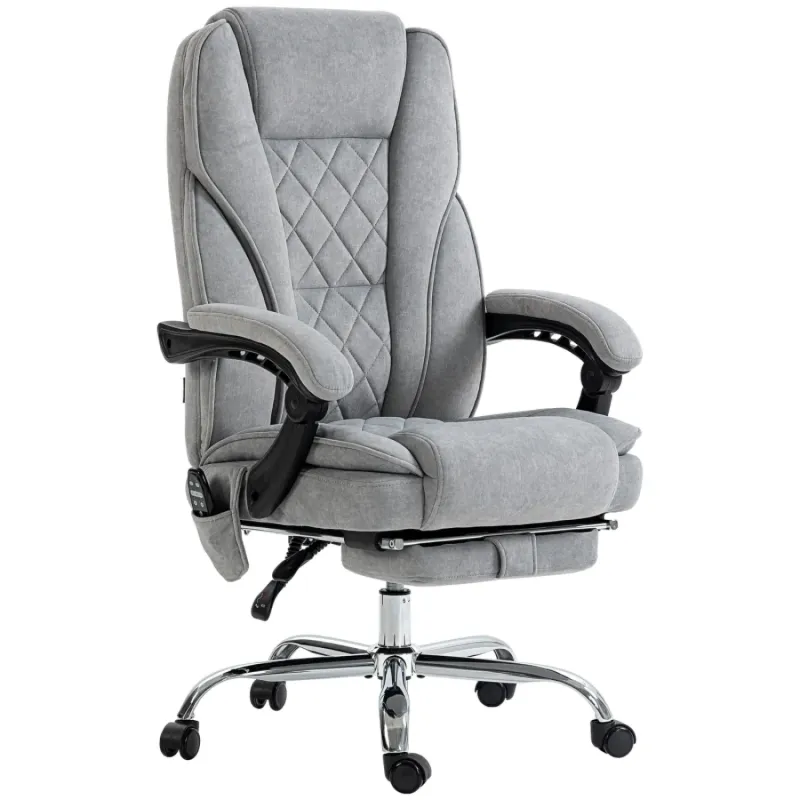 Ergonomic Heated Massage Office Chair with Retractable Footrest - Grey