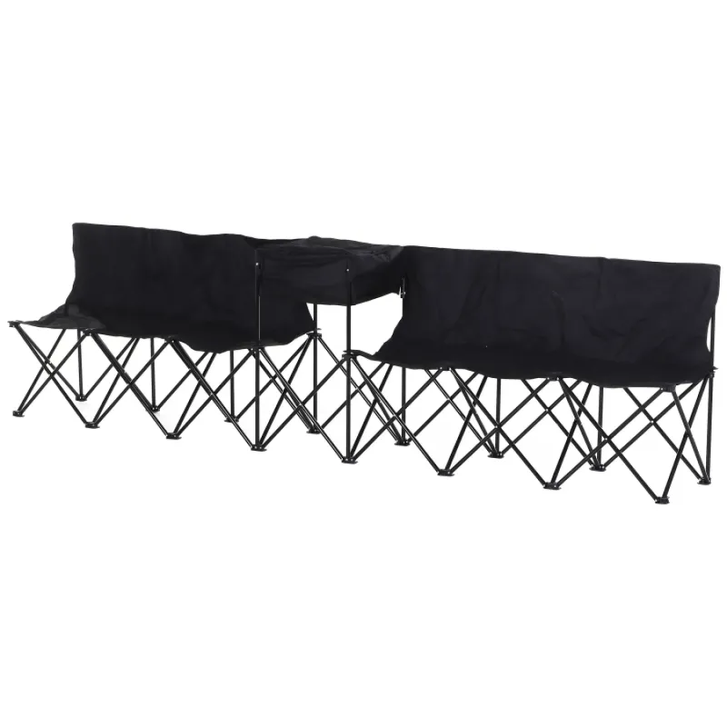 6-Seater Folding Sports Bench with Integrated Cooler Bag - Black
