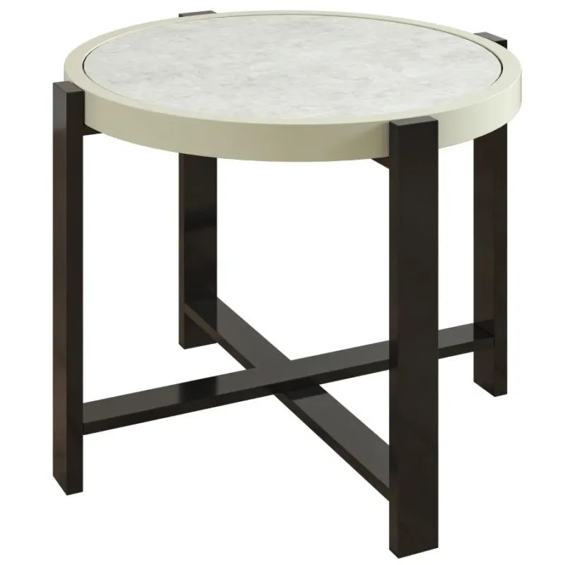 60cm Round Garden Side Table with Faux Marble Tempered Glass Top - Light Grey