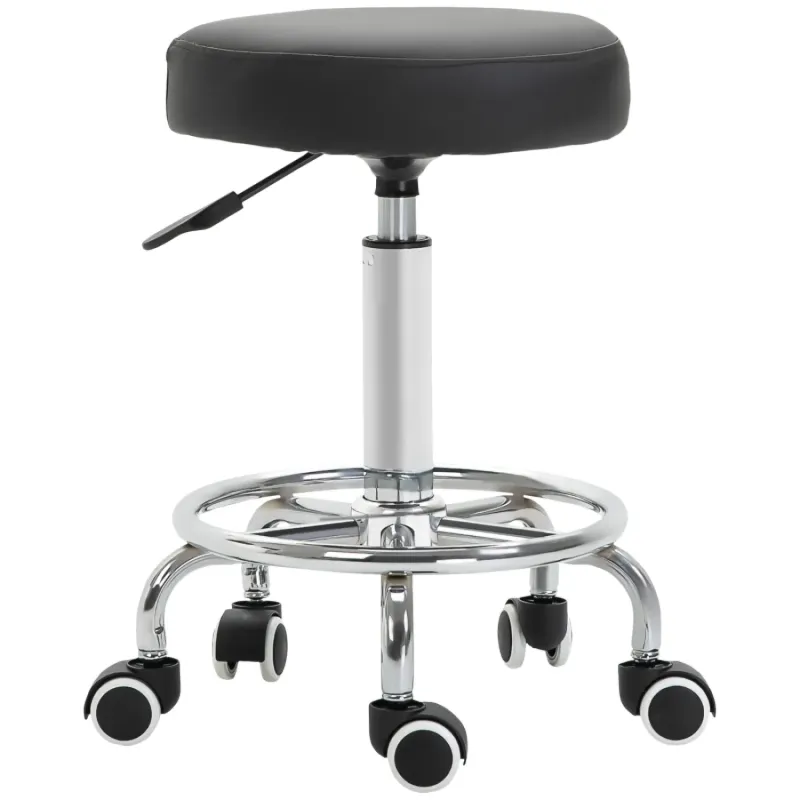 Round PU Leather Height Adjustable Swivel Stool with Castors