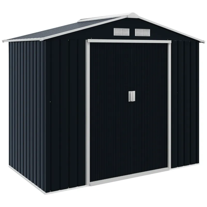  7 x 4ft Metal Garden Shed with Foundation Kit & Lockable Double Doors - Dark Grey