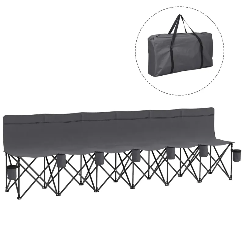 6 Seater Folding Camping Chair with Cup Holders and Carry Bag - Charcoal Grey