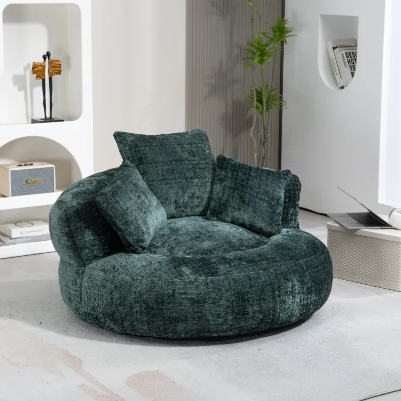Emerald Chenille High Back Bean Bag Chair with Memory Foam Filling - Large Single Lounger