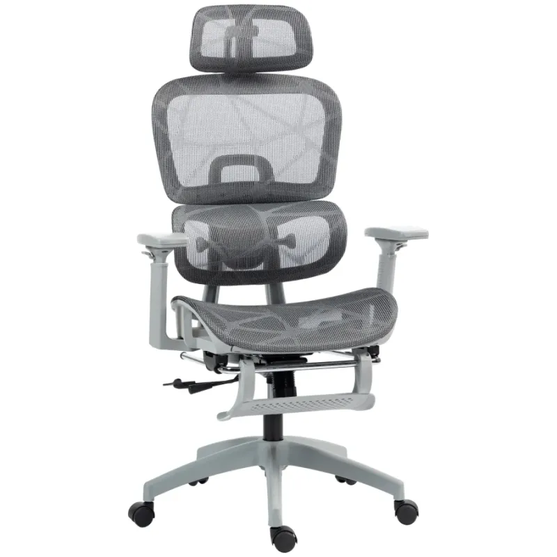  Ergonomic Mesh Office Chair with 3D Armrests and Reclining Footrest - Grey