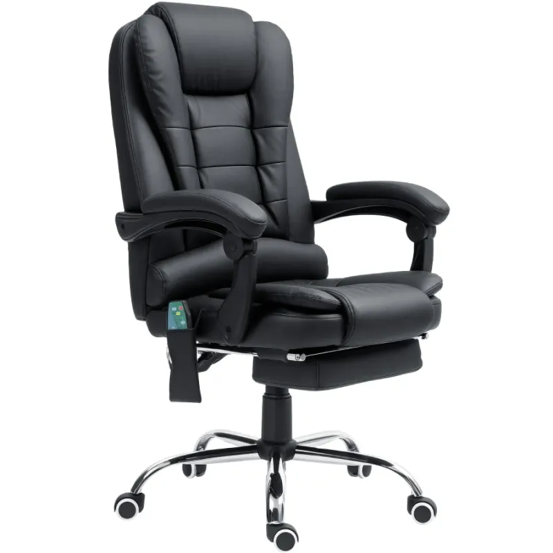 Reclining Office Chair with 6-Point Massage, Heat and Footrest - Black