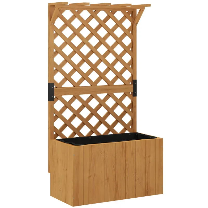 Natural Fir Wood Garden Planter with Trellis and Hanging Roof