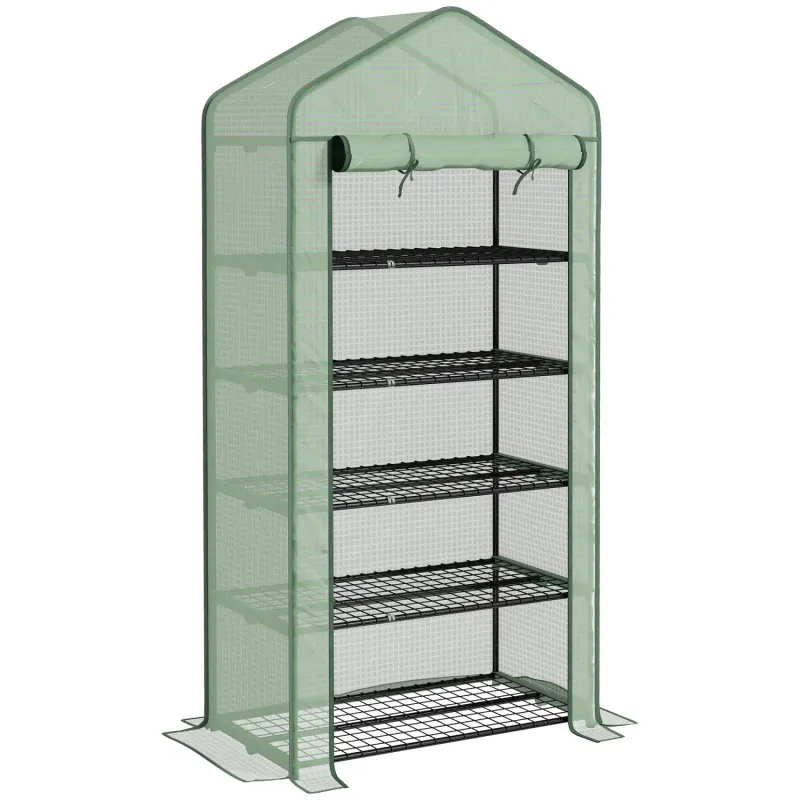 5 Tier Widened Mini Greenhouse with Reinforced PE Cover, 193 x 90cm - Green