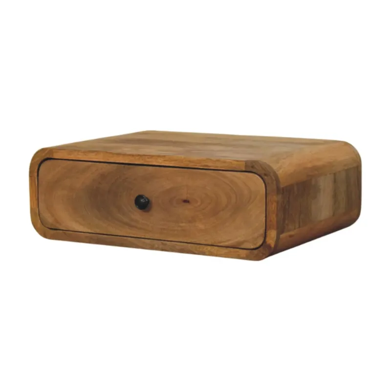 Avora Wall-Mounted Bedside Table with 1 Drawer, Solid Mango Wood - Oak-ish