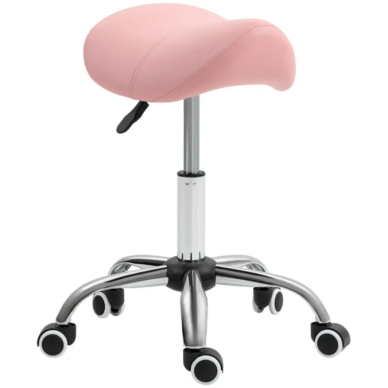 Pink Faux Leather Adjustable Saddle Stool