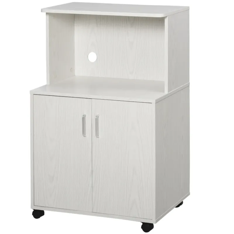 Kitchen Microwave Stand Storage Trolley with Cabinet - White
