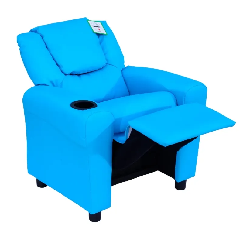 Kids PU Leather Recliner Chair with Cup Holder - Blue