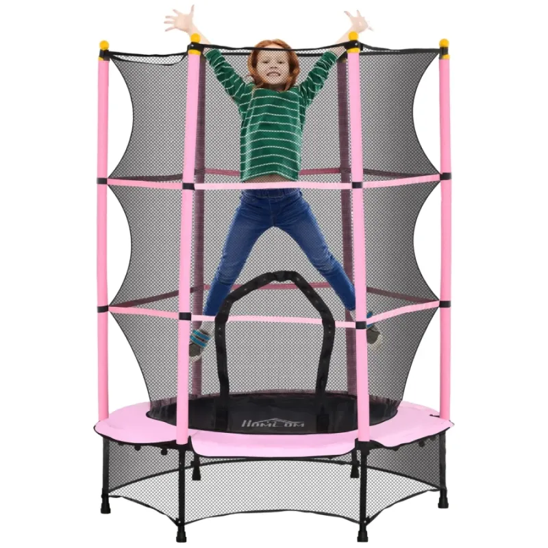 140cm Kids Spring-Free Trampoline with Safety Enclosure - Pink