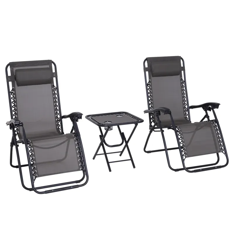 3-Piece Zero Gravity Sun Lounger and Table Set, Dark Grey