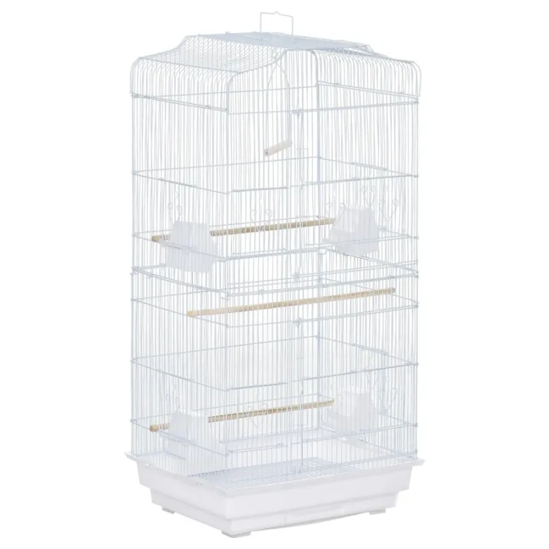 Large Metal Bird Cage with Perches and Swing - White
