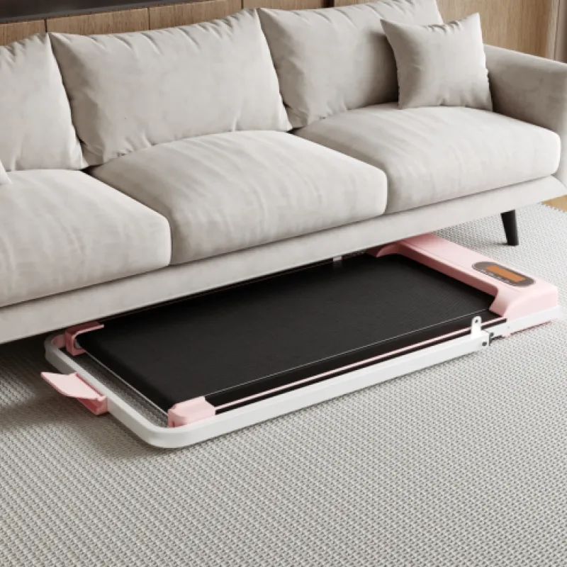 Pink Folding Treadmill with Handrail and Adjustable Incline (1-10 km/h)