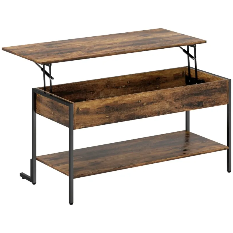Industrial Lift-Top Coffee Table with Hidden Storage - Rustic Brown