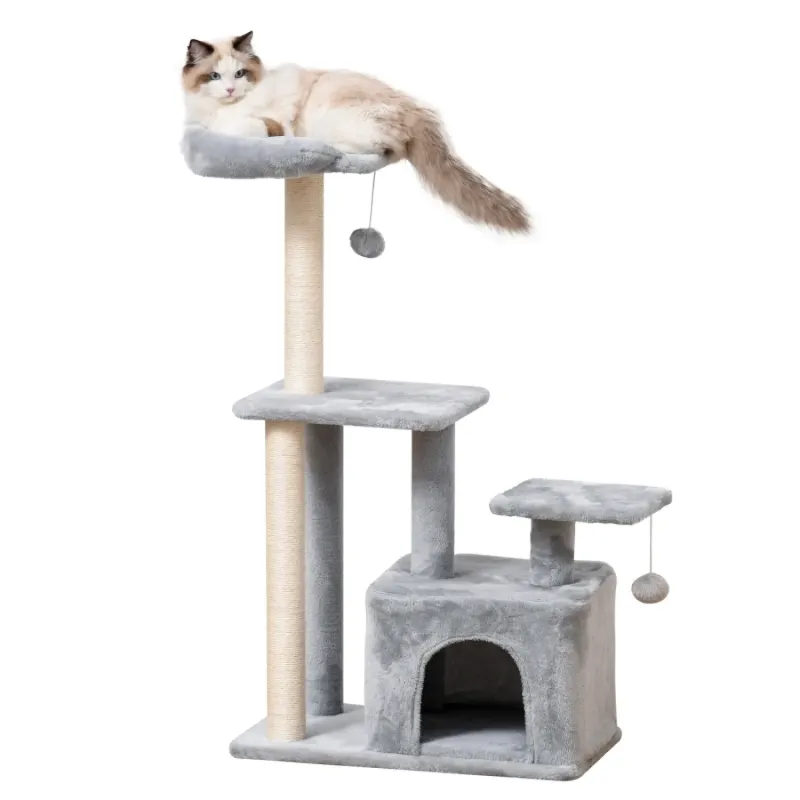 114cm Multi-Level Cat Tree Activity Centre with Sisal Scratching Posts and Condo, Light Grey