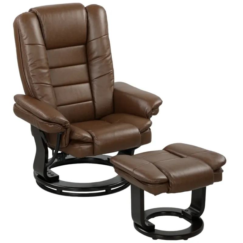 Brown Faux Leather 135° Manual Reclining Armchair with Footstool