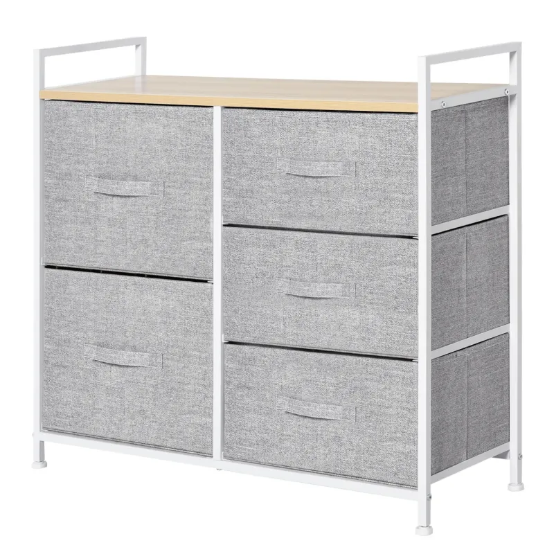 5 Drawer Fabric Chest of Drawers with Metal Frame - Grey