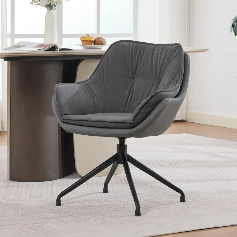 Modern Faux Leather Swivel Home Office Chair with Auto-Return Base