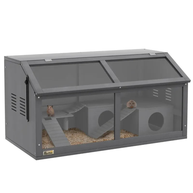 Fir Wood Hamster Cage with Accessories - Grey - 85 x 45cm