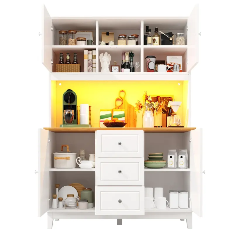 120cm Kitchen Larder Cupboard with Smart LED Lighting, 3 Drawers & Adjustable Shelves